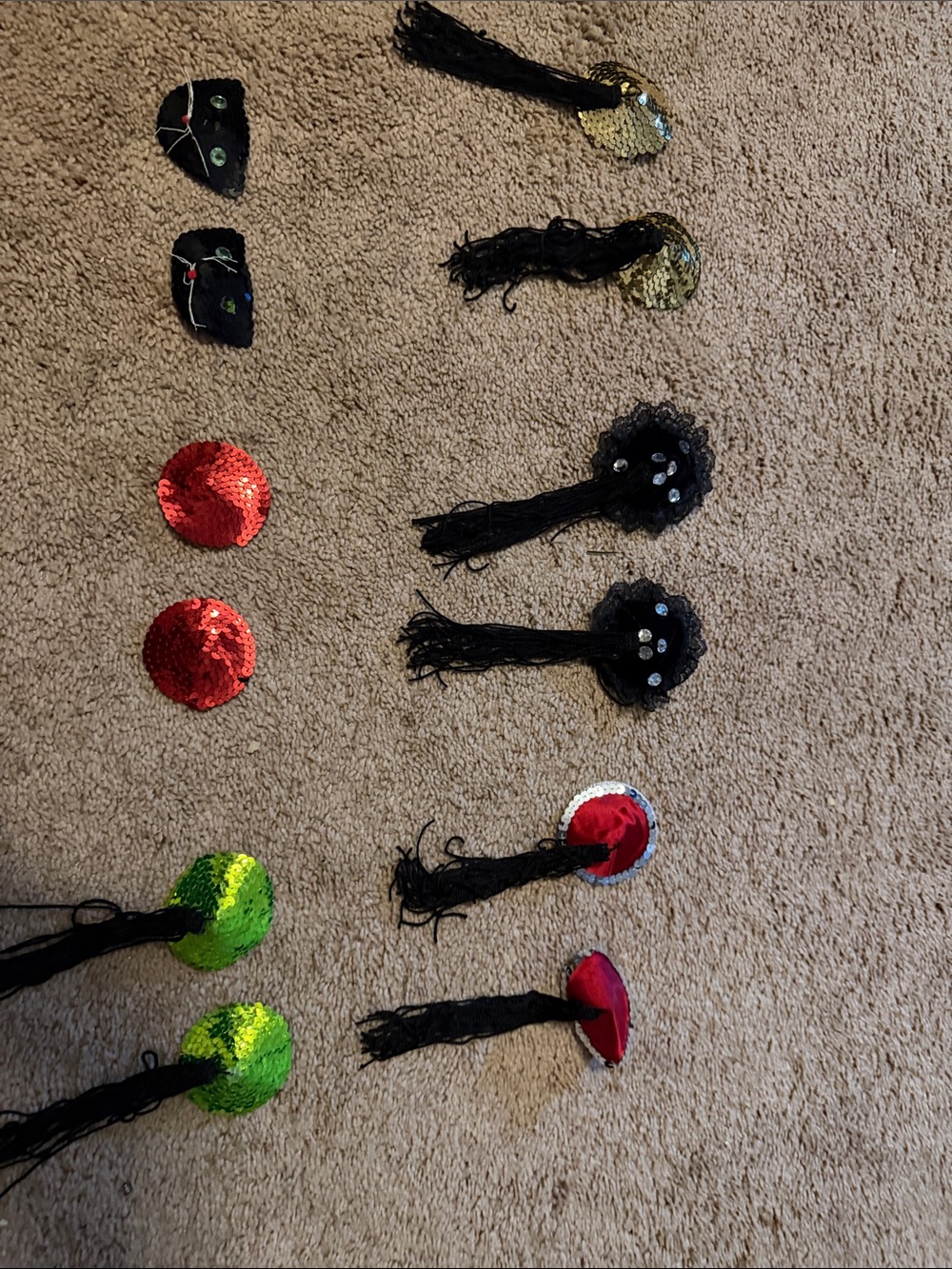 Source Unknown Sequin Pasties and Tassel Nipple Covers - Red, Gold, Black, Green